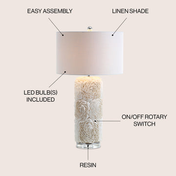 Rosette 28.5" Seashell/Resin/Crystal LED Table Lamp - JONATHAN Y